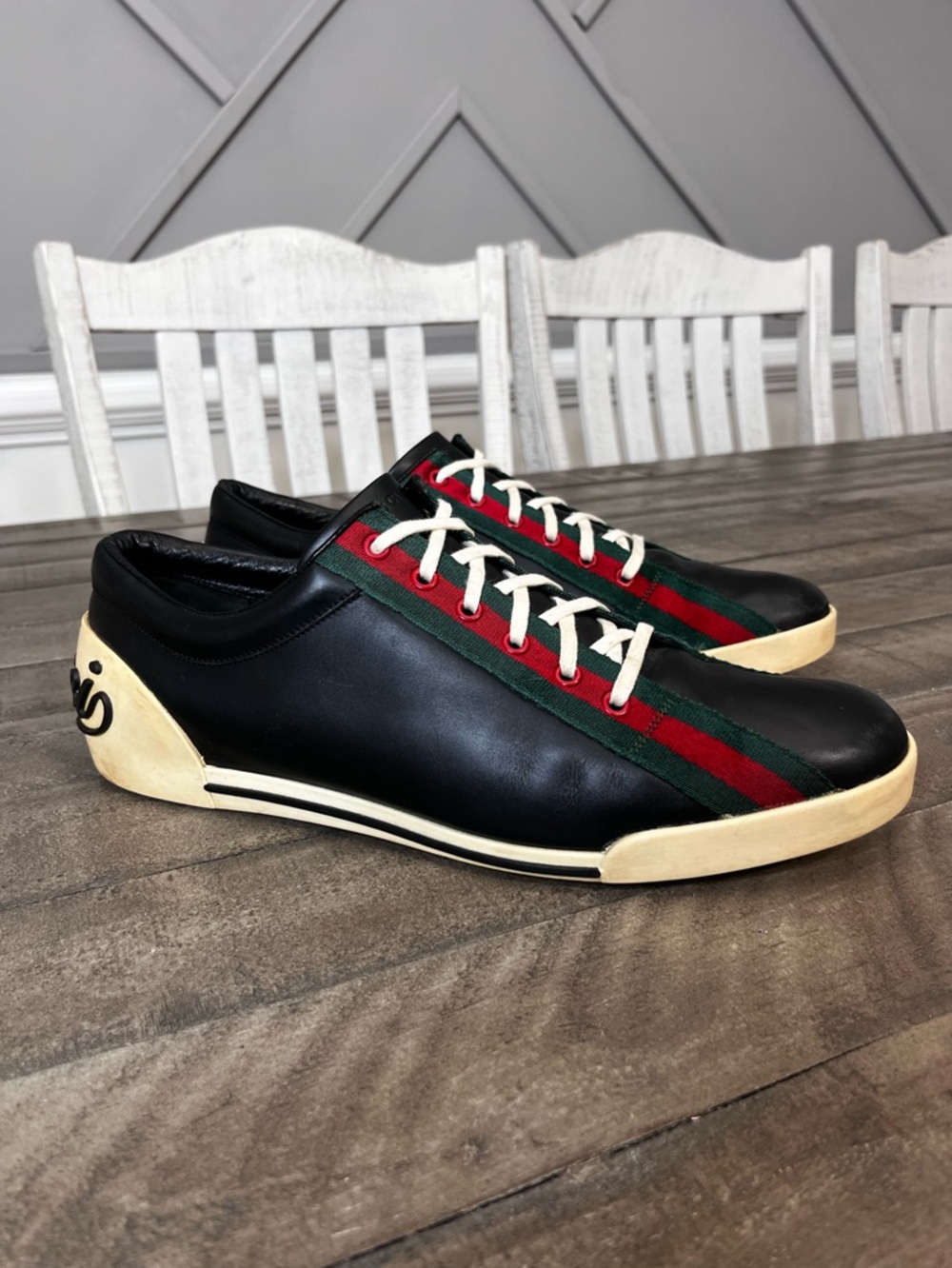 GUCCi Boulevard Black Leather Web Strap Detail Sneakers Gucci Sz 14
